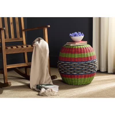 SAFAVIEH Nikos Multi Wicker Rattan Barrel Stool - 18" x 18" x 18"