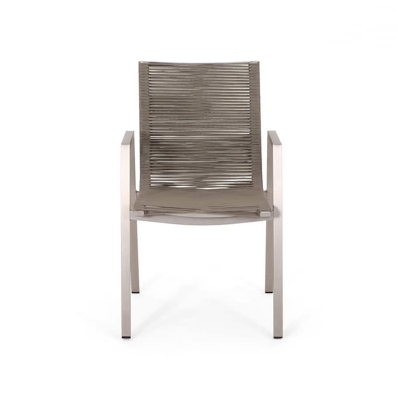Outdoor Modern Aluminum Dining Chair with Rope Seat (Set of 2)