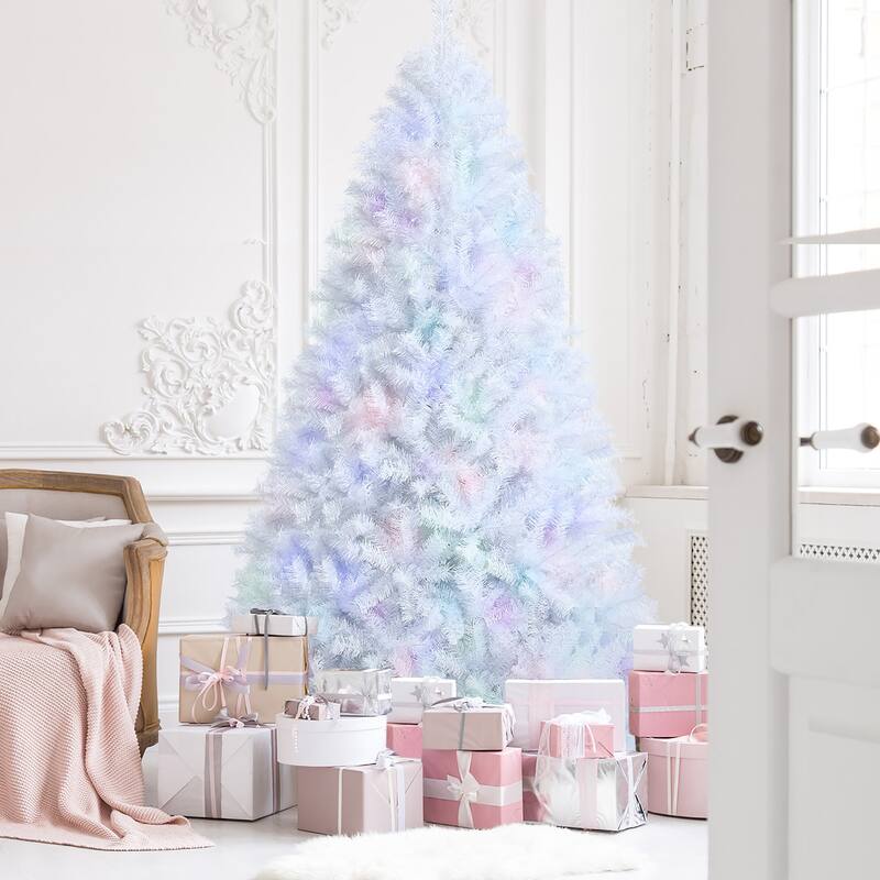 Costway 8ft White Iridescent Tinsel Artificial Christmas Tree with