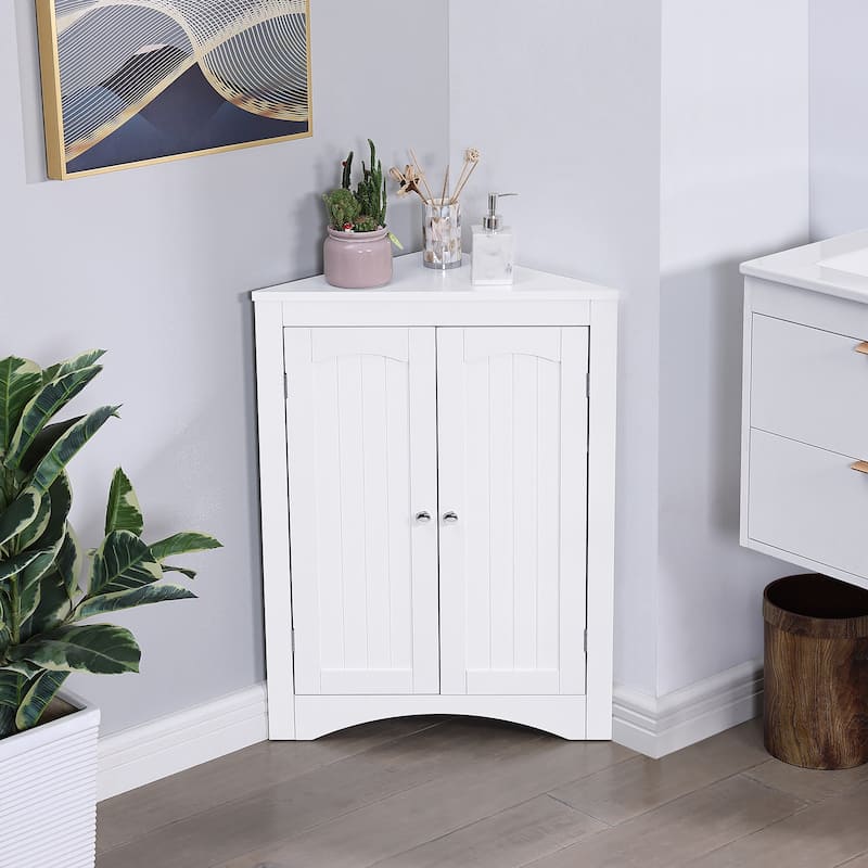 Bathroom Floor Corner Cabinet With Doors And Shelves Free Standing Storage