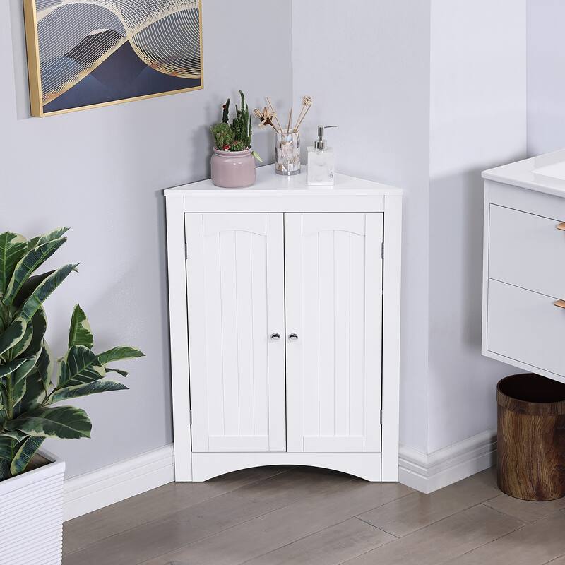Free Standing Storage Cabinet Sideboard Cabinet Corner Cabinet Bathroom Floor Corner Cabinet with Doors and Shelves