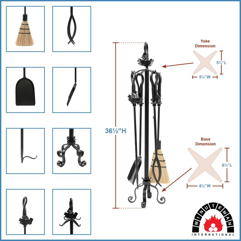 Achla Designs Maple Leaf Fireplace Set of 4 Tools, 35 Inch Tall