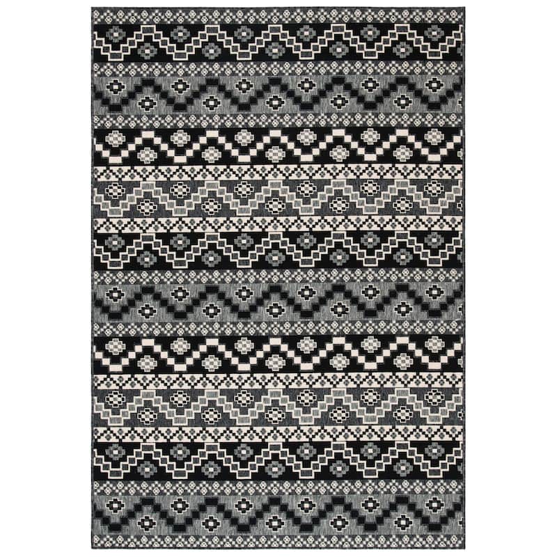 SAFAVIEH Veranda Dymph Indoor /Outdoor Waterproof Patio Backyard Rug - 2' x 3'7" - Black/Beige