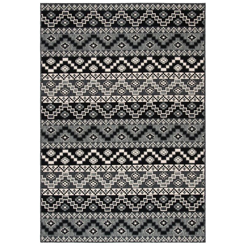 SAFAVIEH Veranda Rudy Indoor/ Outdoor Waterproof Patio Backyard Rug - 2' x 3'7" - Black/Beige