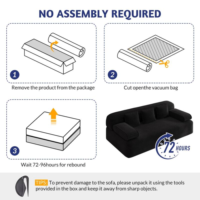 78.7" Convertible Sofa Bed, 2-in-1 Corduroy Couch with 3 Pillows, Modern Folding Boneless Couch