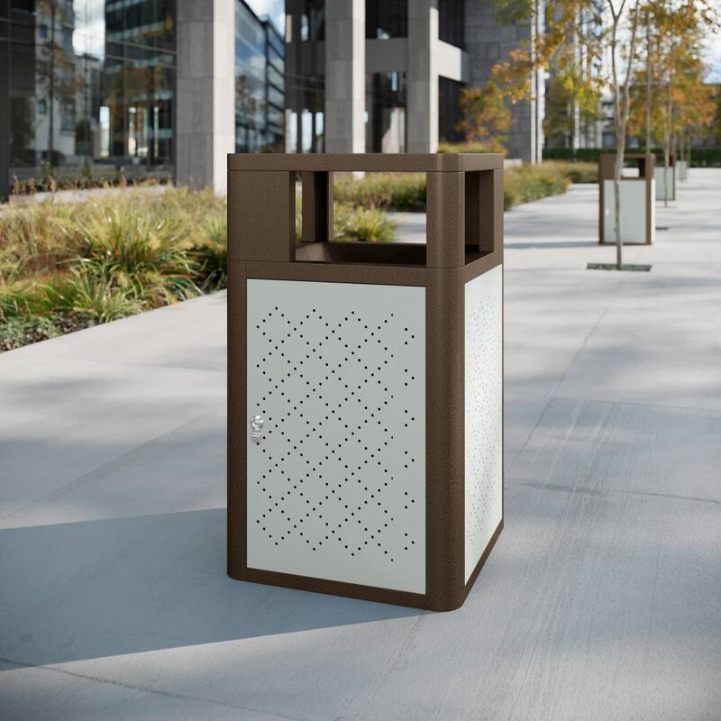 Commercial 31.4 GAL Steel Trash Can with Inner Bin, Locking Access Door