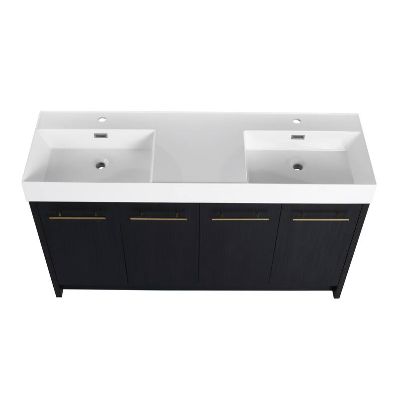60 inch Plywood Freestanding Bathroom Vanity with Resin Double Sink - 60" x 18" x 35"