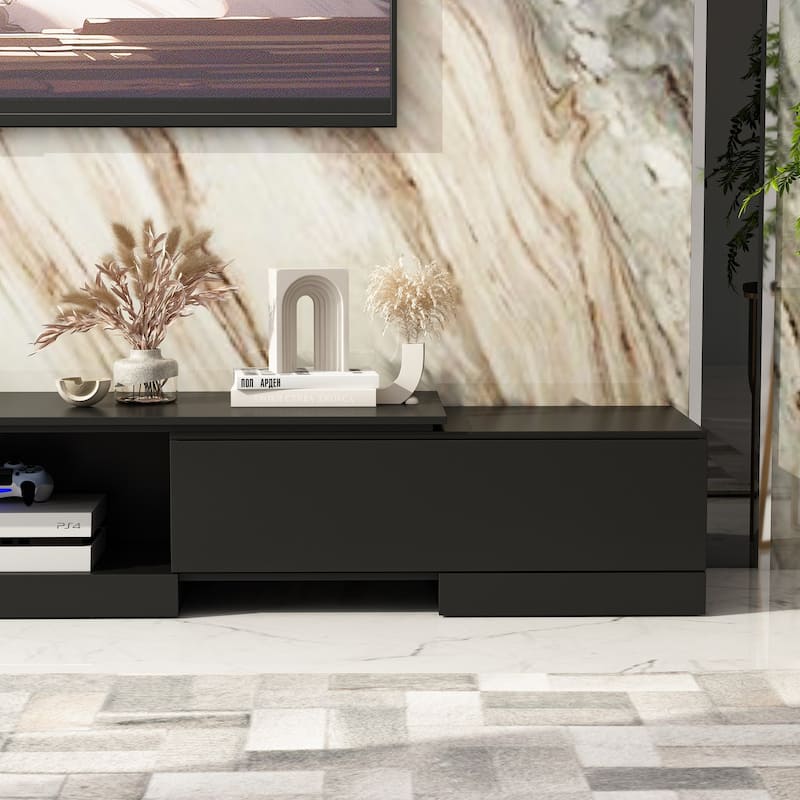 Sleek Entertainment Center with Drawers and Open Shelves