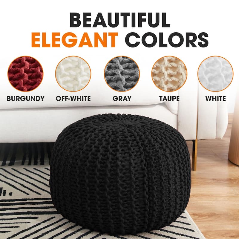 Cheer Collection Decorative 18-inch Chunky Hand-knit Pouf Ottoman