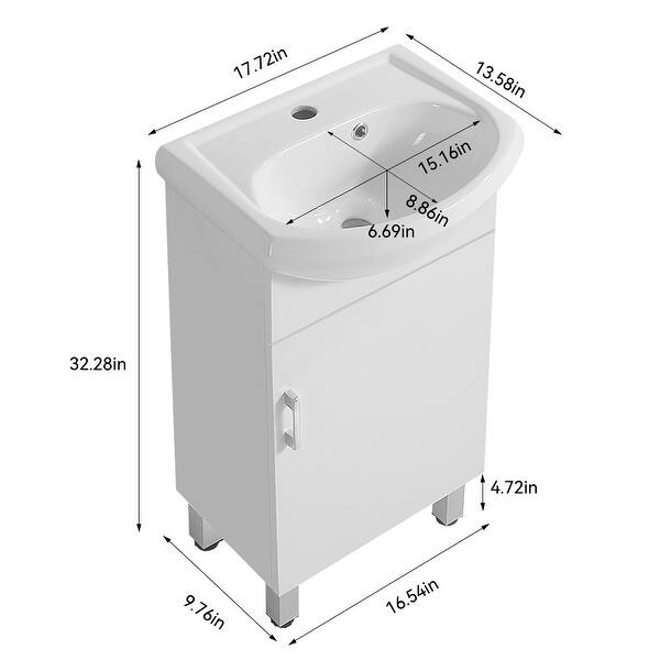 dimension image slide 1 of 2, 18-inch mini bathroom cabinet with ceramic sink