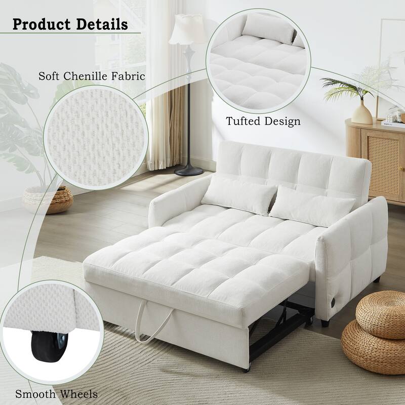 Loveseat Sleeper Sofa with Built-in 3 USB Ports, Adjustable Backrest Convertible Sofa Bed with Lumbar Pillows