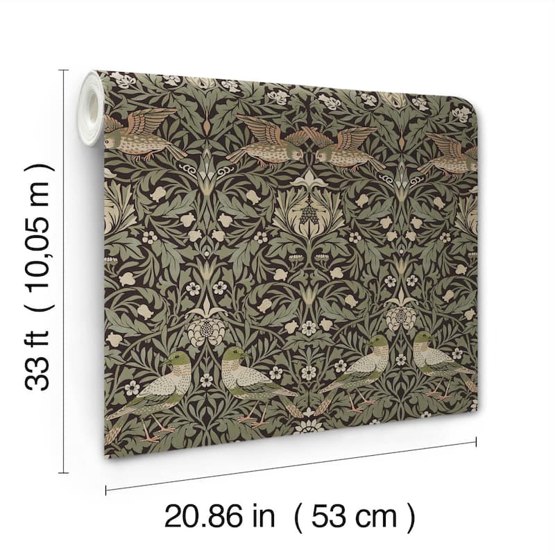 Bird Brown Floral Thicket Wallpaper