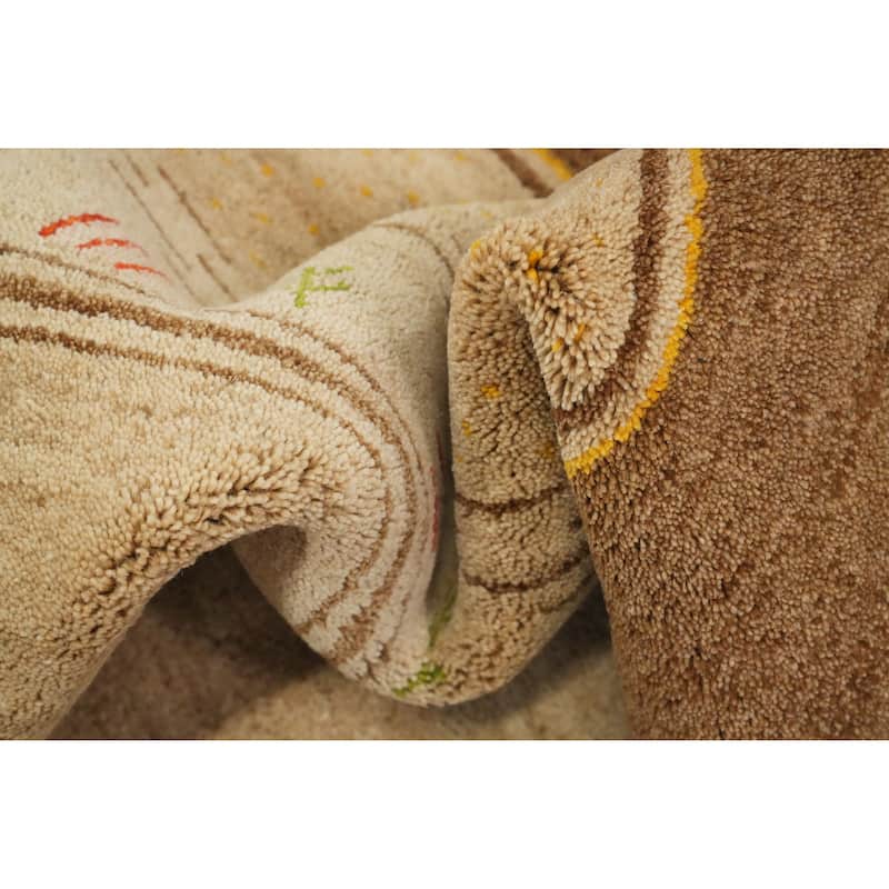 Hand Knotted Oriental 100% Wool Carpet Modern Geometric Beige & Ivories Gabbeh Area Rug - 11' 5'' X 8' 0''