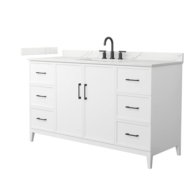 Wyndham Collection WCH717160S-QTZ-US3MXX Elan 60" Free Standing Single - White / Giotto Quartz Top / Matte Black Hardware