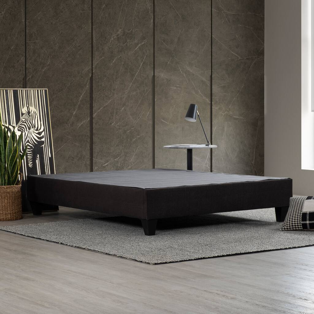 Modern Upholstered Platform Bed Base, Solid Wood Bed Frame, Dark Gray