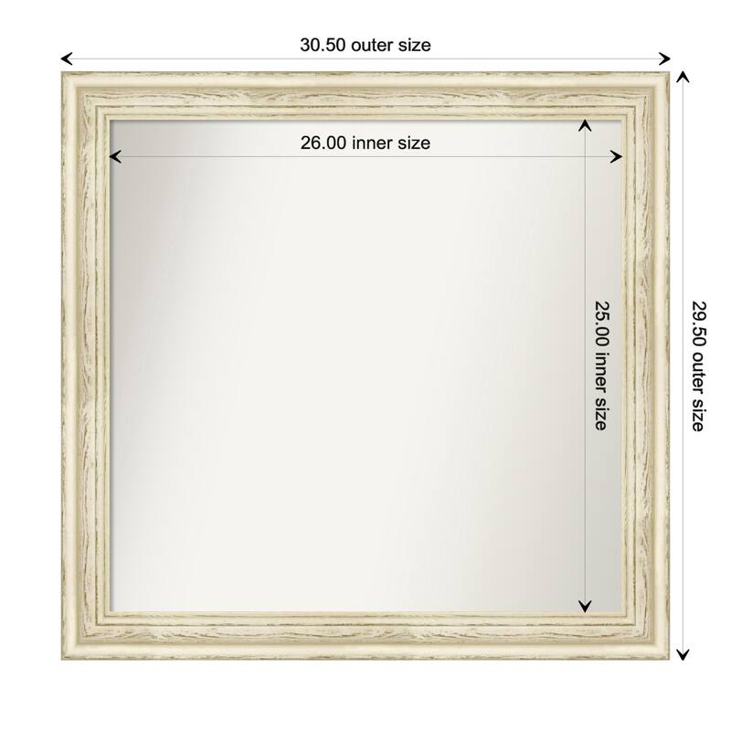 Country White Wash Framed Non-Beveled Custom Wall Mirror, Bathroom Vanity Mirror - Outer Size: 30.5 x 29.5