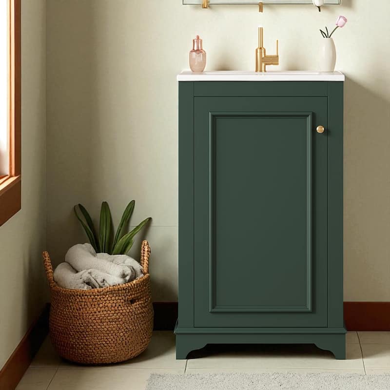 20 Inch Bathroom Vanity with Ceramic Sink, Freestanding Single Vanity Cabinet with Soft-Close Door and Adjustable Shelf