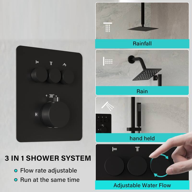 3-Function Dual Shower System With 10in. Square Shower Head With Hand Shower(Valve Included)