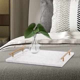 Allan Andrews White Marble Tray with Brushed Brass Handles