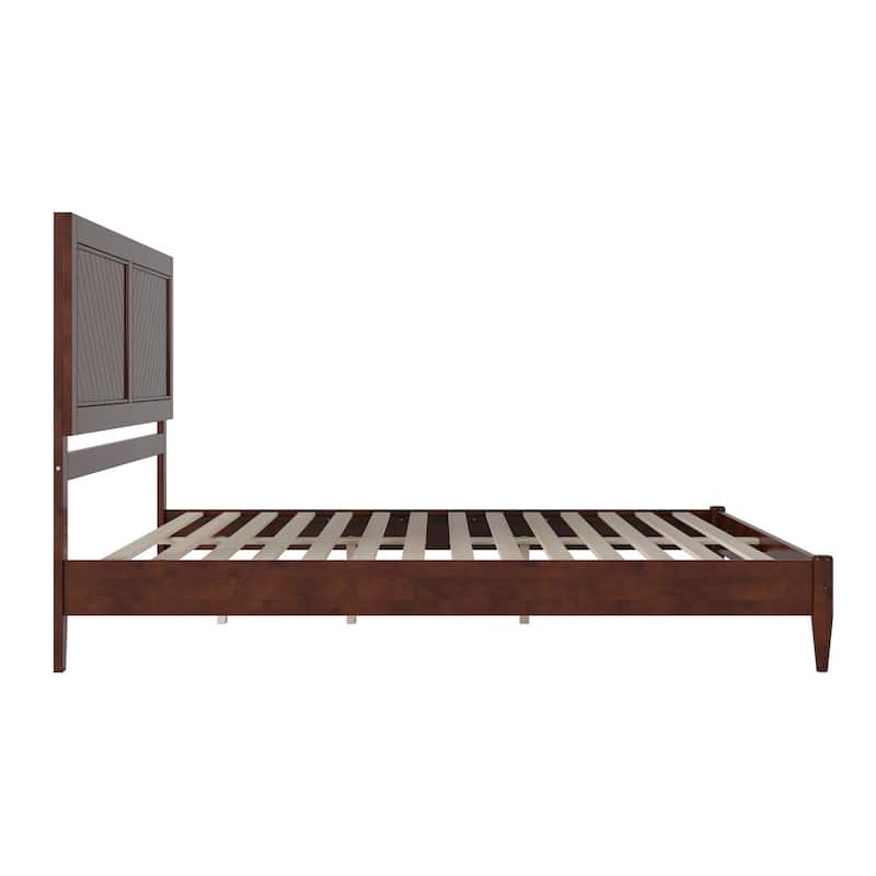 King Size Wood Platform Bed - Low Profile Solid Wood Bed Frame Walnut Finish