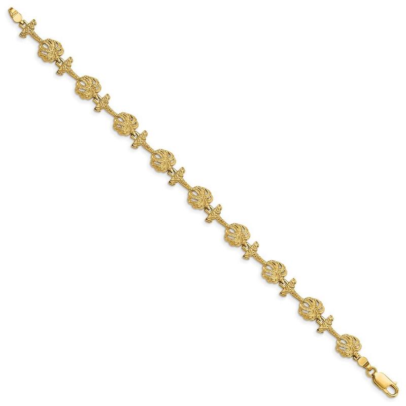 Curata 14k Gold Palm Tree Link Bracelet / 2 d 7.25 Inch