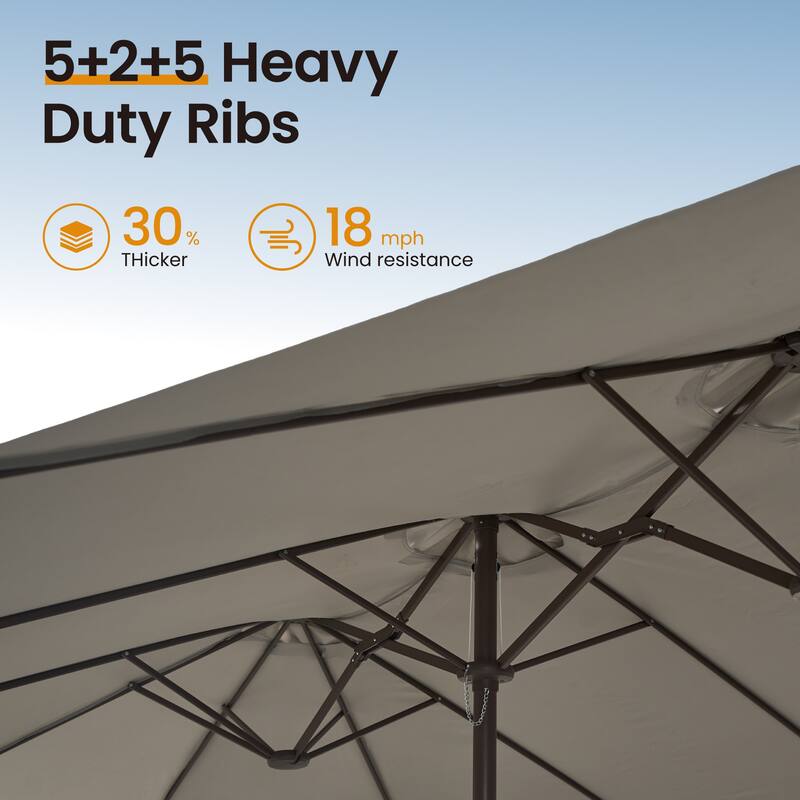OVIOS 15ft Double-Sided Patio Umbrella with Crank & Weighted Sandbag Base