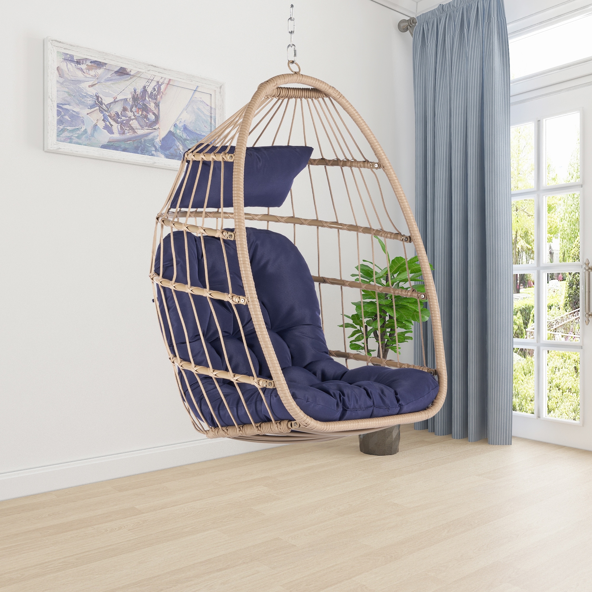 Ceiling Hanging Swing Relaxing Meditation Chair Egg Chair, Dark
