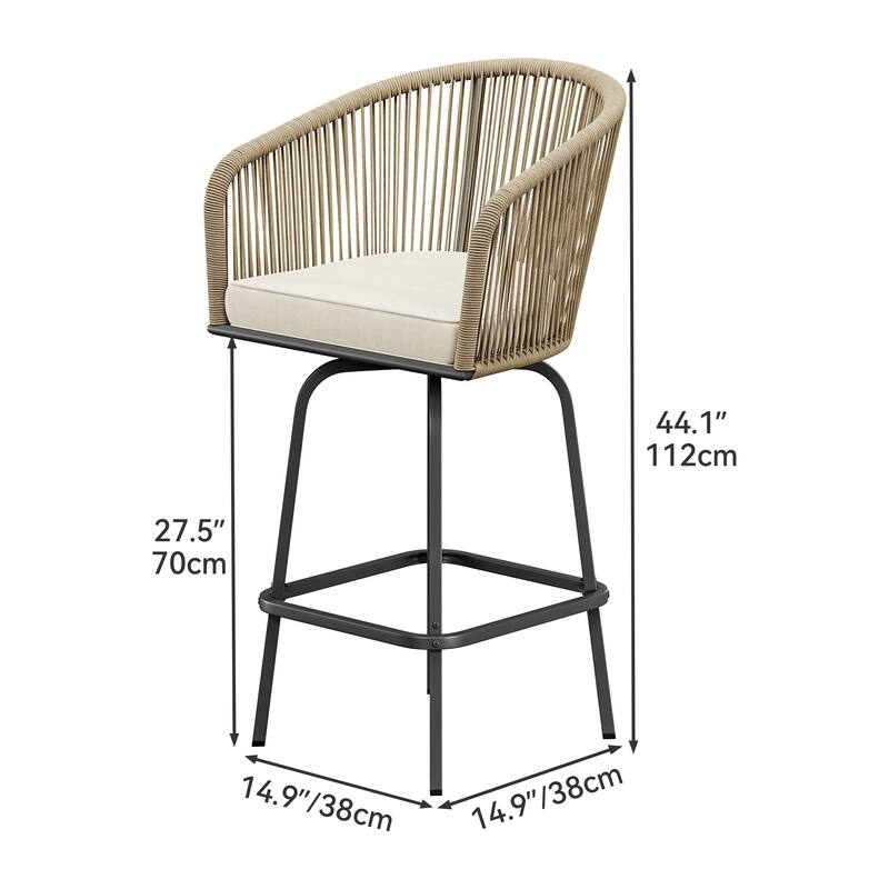 Moasis 4 PCS Outdoor Indoor Patio Swivel Woven Material Bar Stools - 2PCS