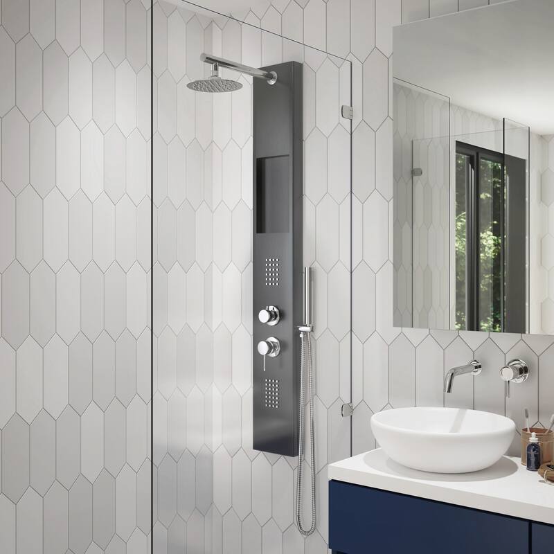 AquaNiche 8-in Rain Showerhead Showerspa with 4-Body Jets Built-in Niche and Handshower Gun Metal Black