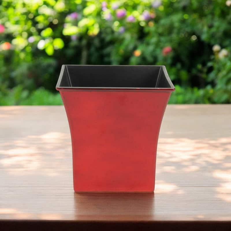 HomeRoots 7" Red Recycled Plastic Indoor Outdoor Square Pot Planter - Red