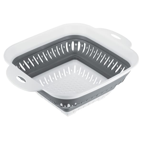 Silicone Collapsible Colander, Square Strainer w Handle Food Strainers - Grey