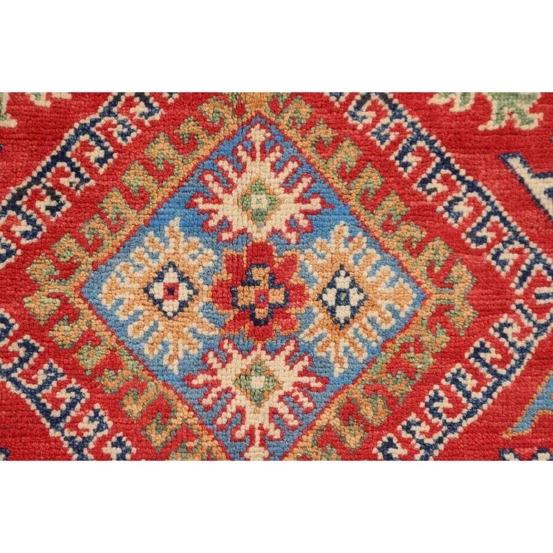 Geometric Orange Kazak Accent Rug Hand-Knotted Wool Carpet - 3'0" x 4'11"