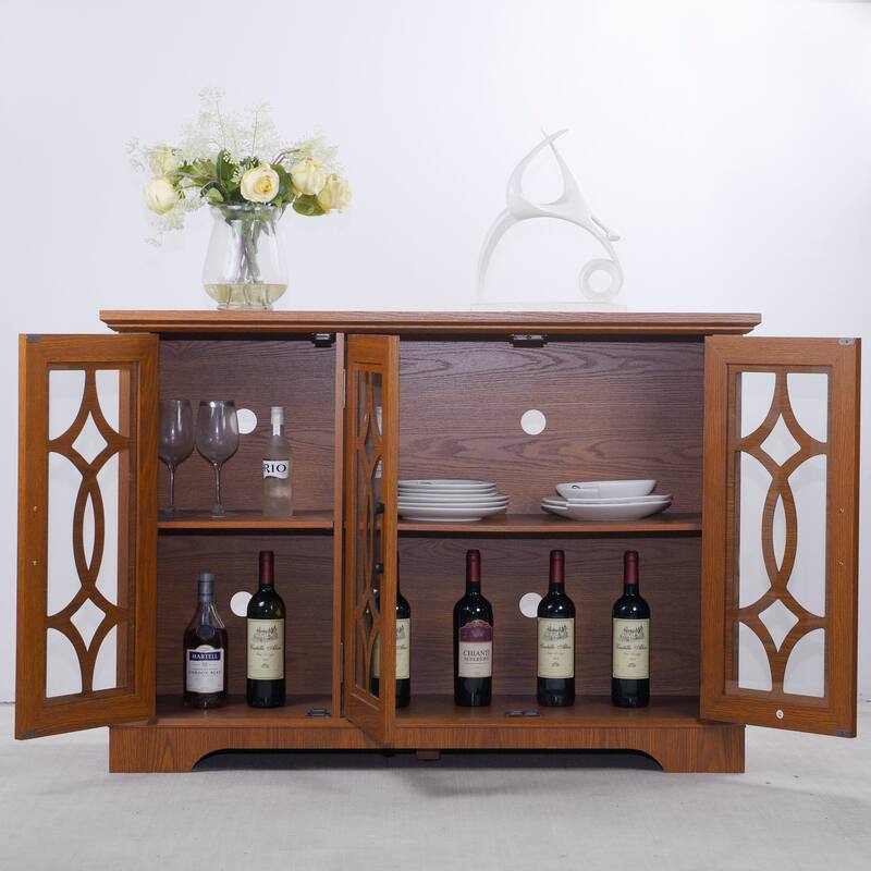 Sideboard Cabinet with 3 Tempered Glass Doors, Buffet Cabinet with Adjustable Shelf, Freestanding Wooden Storage Cabinet
