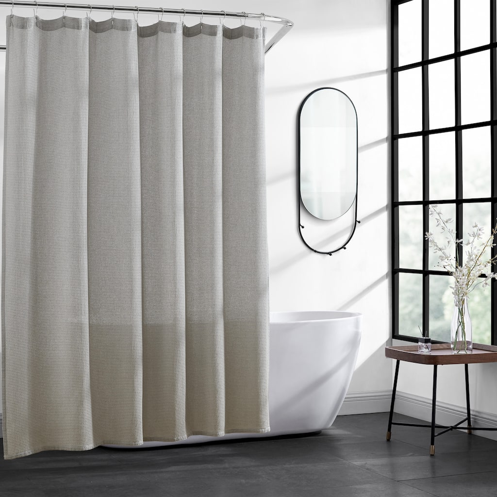 Kenneth Cole Solid Waffle Cotton Blend Shower Curtain