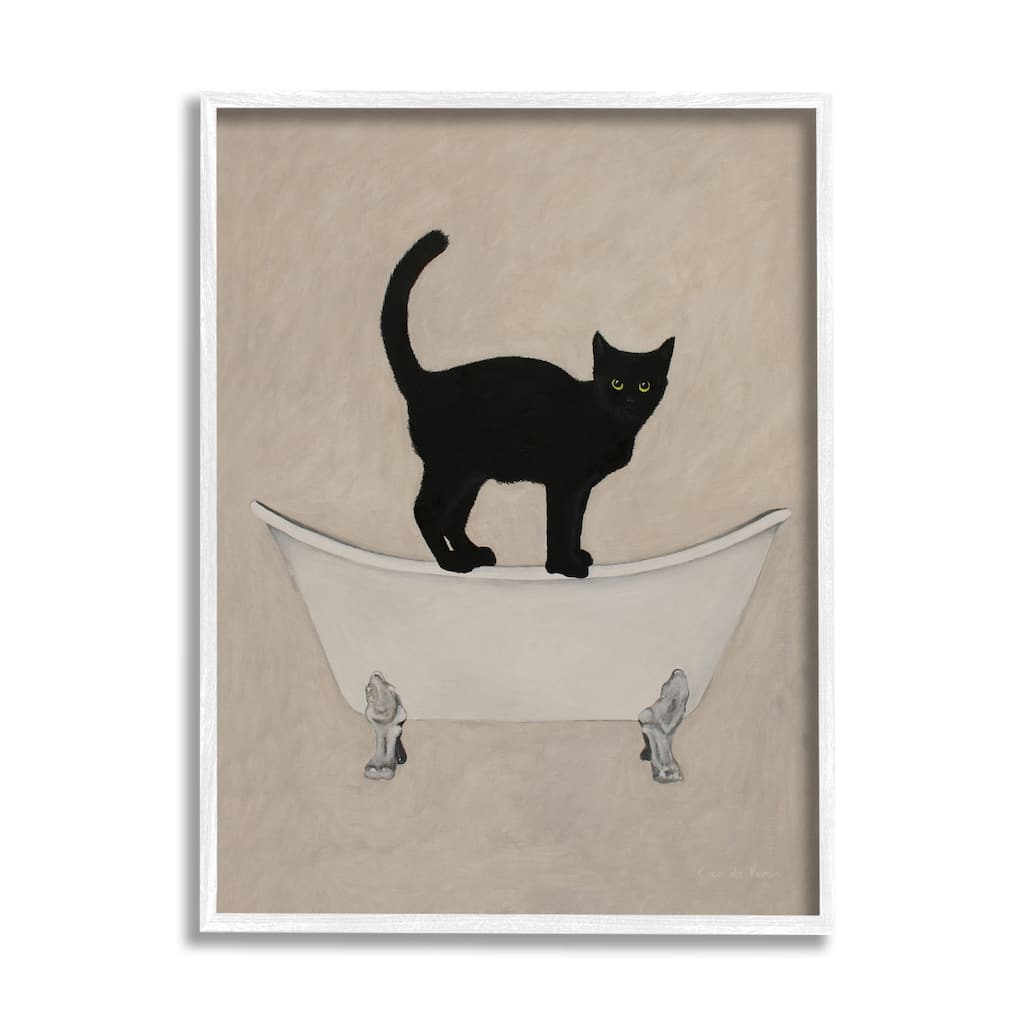 Stupell Black Cat Simple Claw Foot Bathtub Bathroom Painting Framed Wall Art