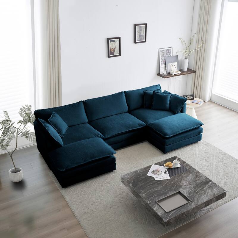 GDFStudio - Zika Chenille 3-Seater Sofa with 2 Ottoman