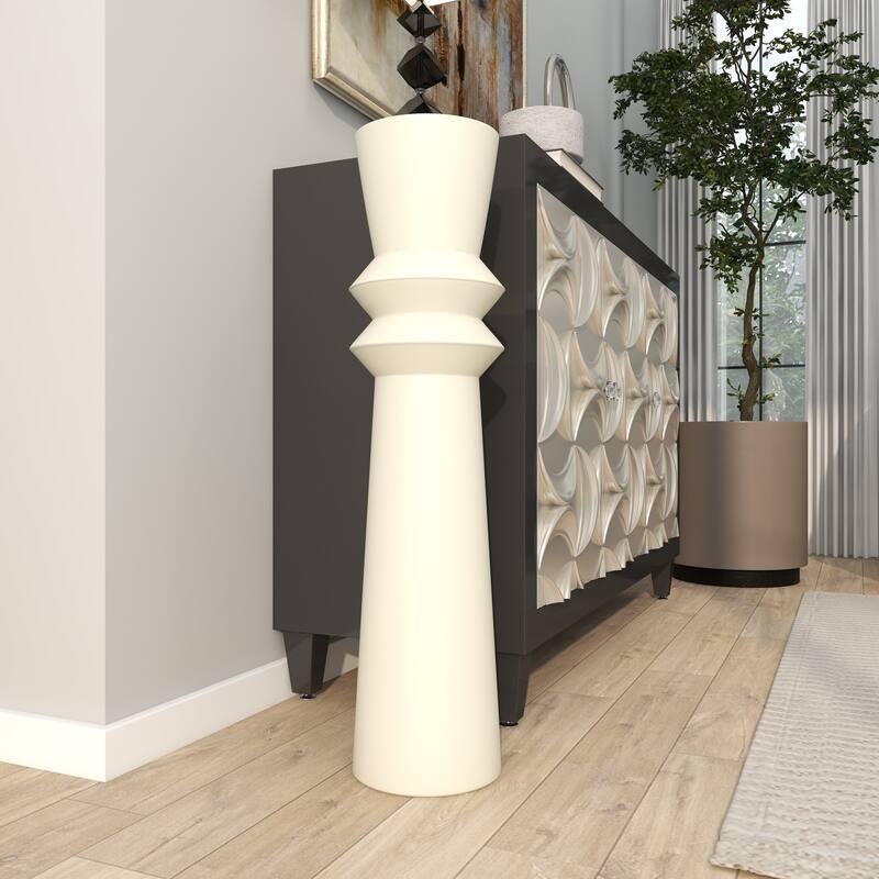 The Novogratz Cream Metal Tall Art Deco Fluted Floor Vase