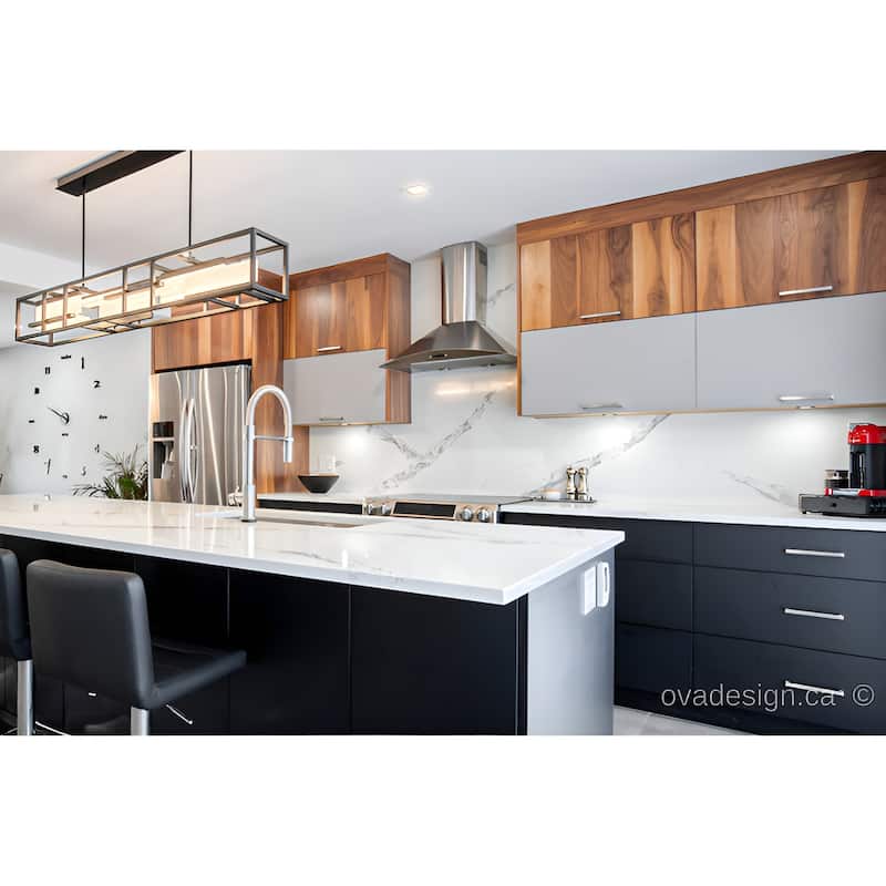 LED 40 Inch Kitchen Island Pendant Light, Black Ceiling Scifi Linear Light