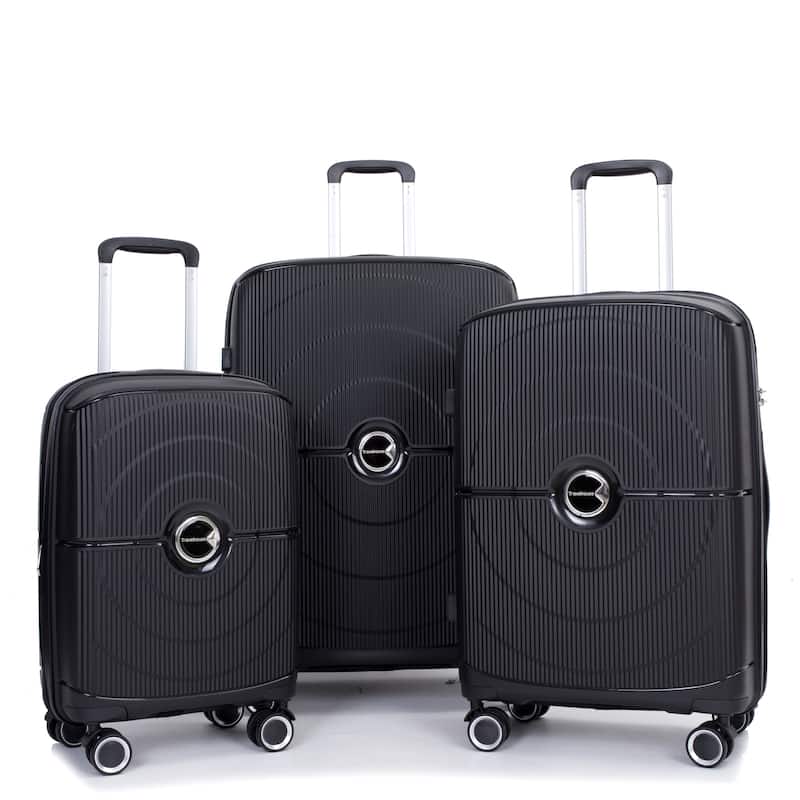 Expandable Hardshell Suitcase Double Spinner Wheels PP Luggage Sets with TSA Lock,3-Piece Set (20/24/28) - Black