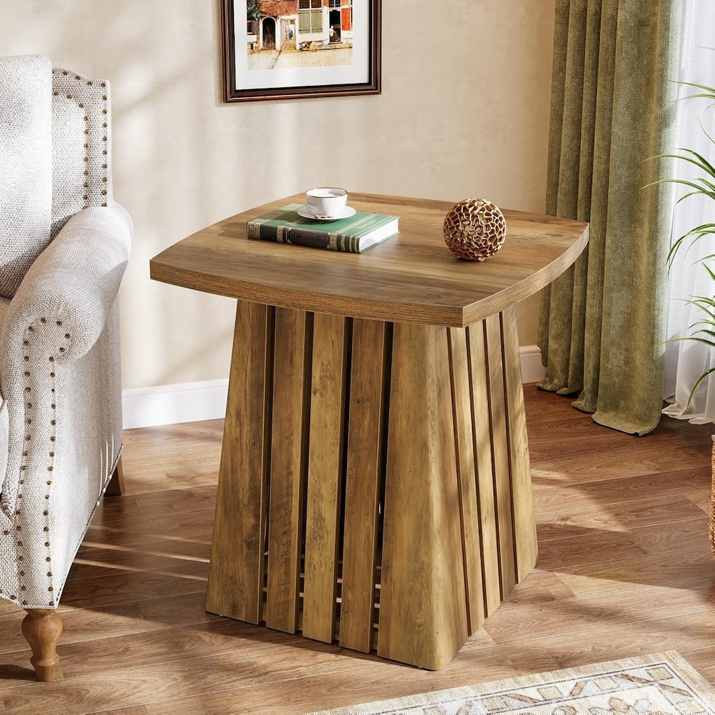 22" Brown Wooden Side Table with Sturdy Top, Farmhouse End Table for Living Room