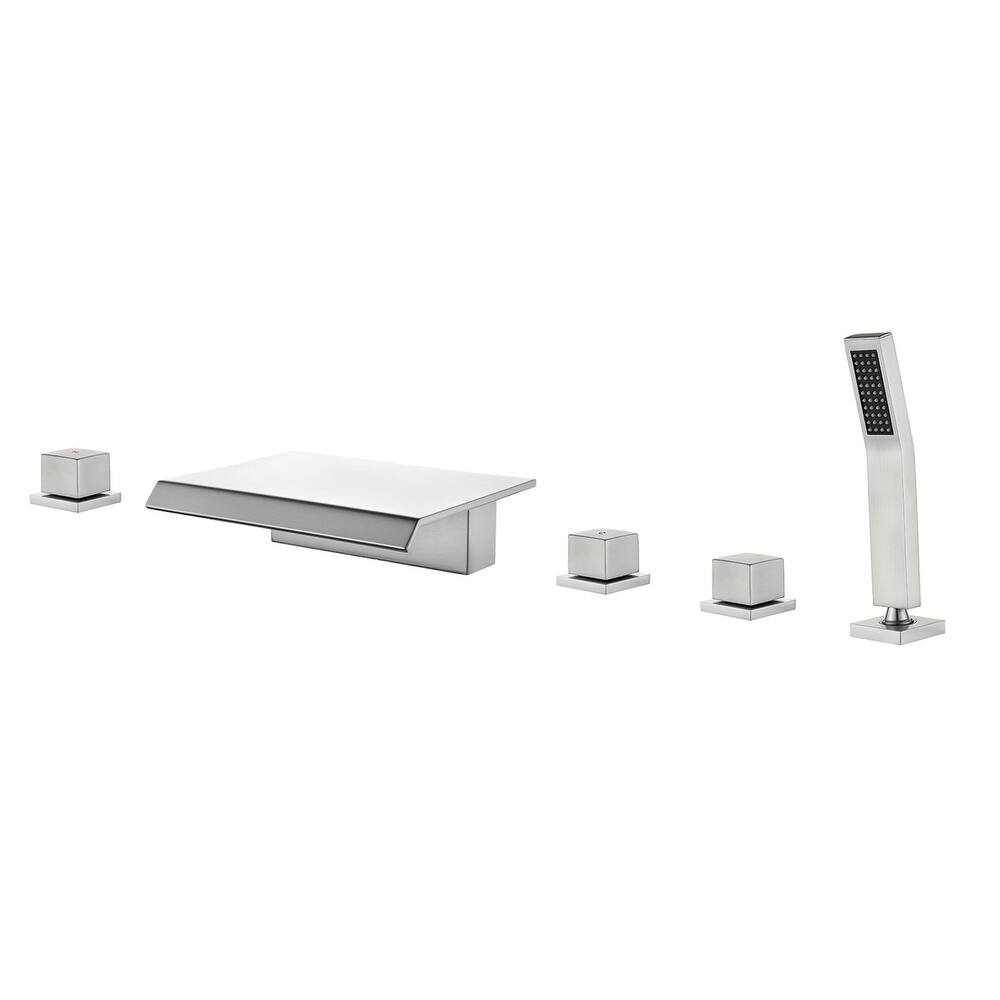 Waterfall Deck Mount Tub Faucet With Handheld Shower Brass Roman Bathtub Faucet Modern Tub Filler With Sprayer