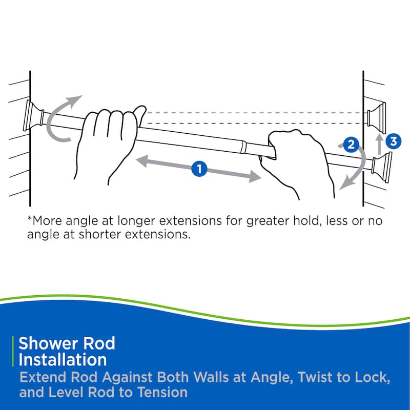 Kenney Twist & Fit No Tools Bell End Camlock Tension Shower Curtain Rod, 42-72" - Chrome