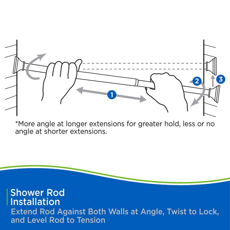 Kenney Twist & Fit No Tools Square End Camlock Tension Shower Curtain Rod, 42-72" - Polished Pewter