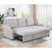 Pull Out Sofa Bed Upholstered Sleeper Sofa, Linen Fabric 3 Seater Couch ...