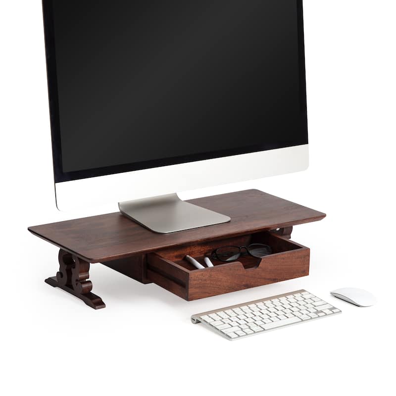 Jani Wood Monitor Stand Riser Desk - Ergonomic Design Stand, Desktop Organizer Table for Home, Office Workspace, Gaming Desk - Tan