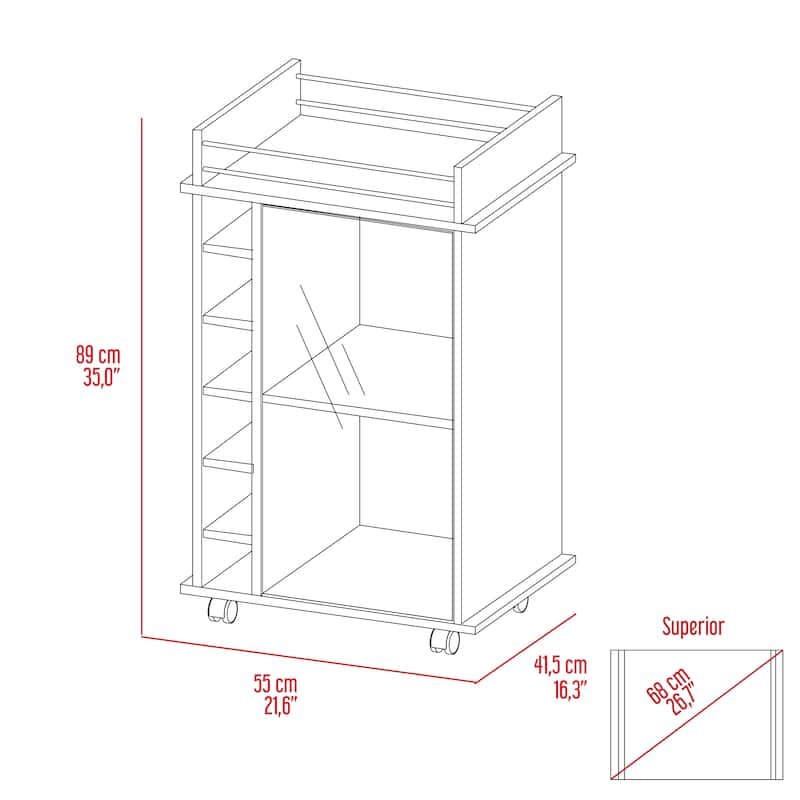 Savannah 6-Bottle 3-Shelf Bar Cart for Kitchen, Party and Living Room
