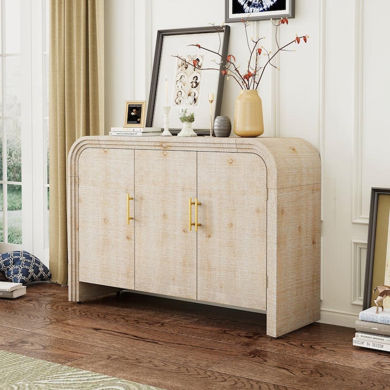 Retro Minimalist Curved Sideboard with Gold Handles