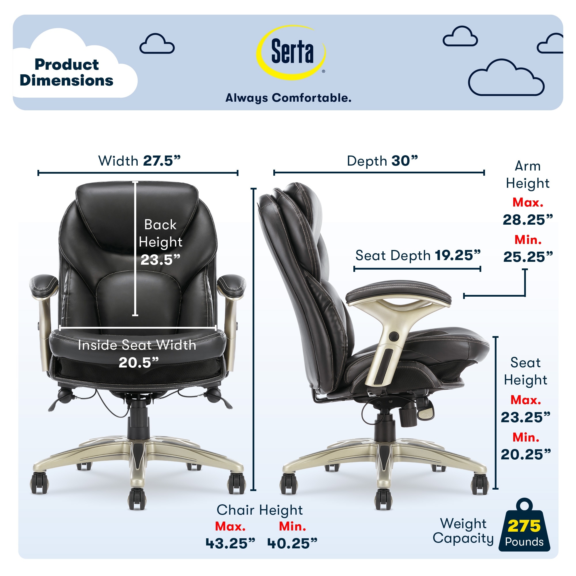 Serta Claremont Ergonomic Office Chair with Back in Motion