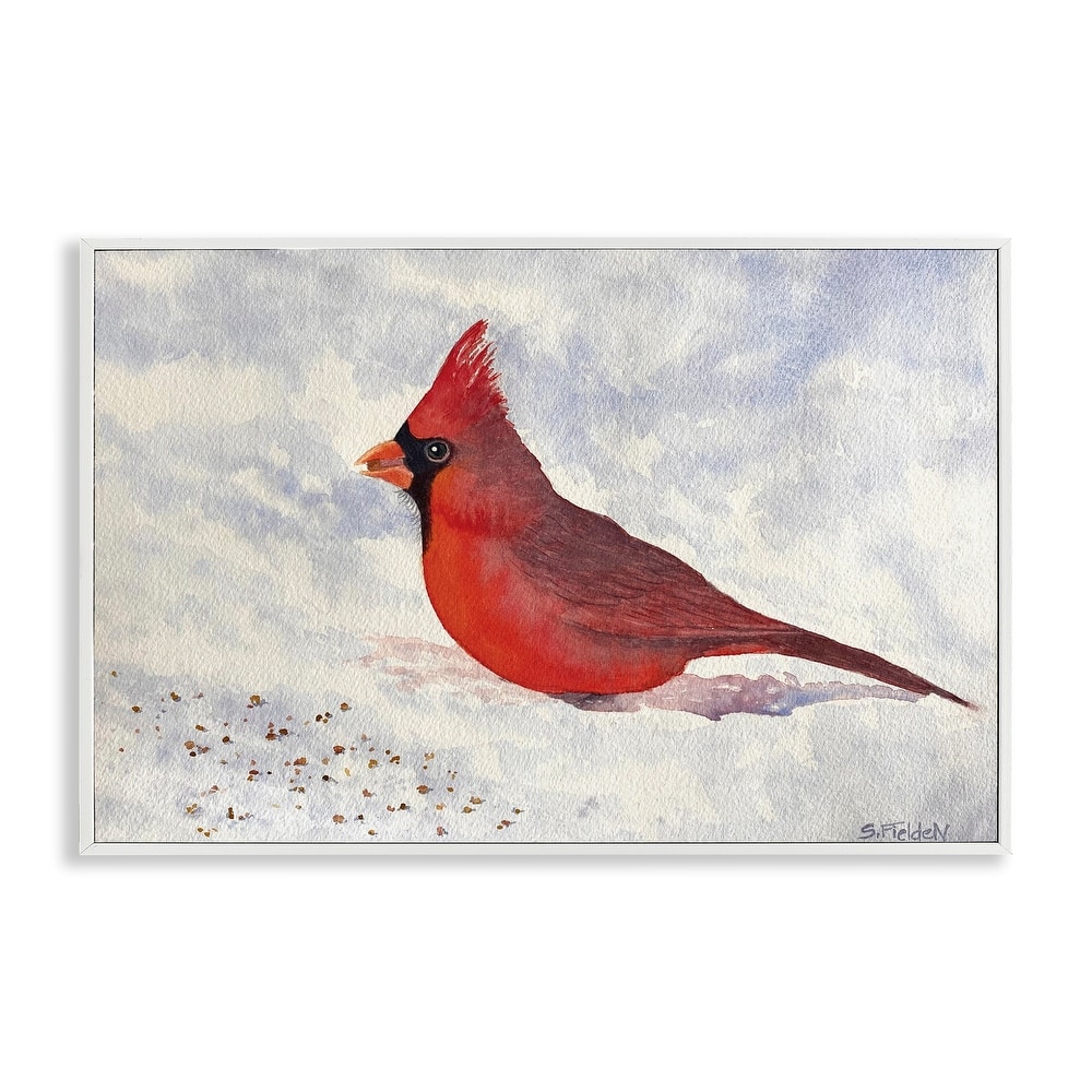 Stupell Red Cardinal in Snow Framed Giclee Art Design By Stephanie Fielden