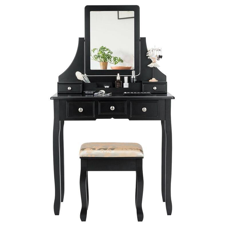 5 Drawers Removable Box Makeup Dressing Vanity Set - 31.5" x 16" x 55" (L x W x H) - Black
